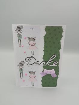 Handgefertigte "Danke" Grußkarte mit süßen Illustrationen