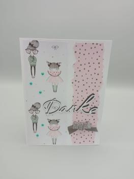 Charmante "Danke" Grußkarte mit verspielten Mädchenmotiven und Polka Dots