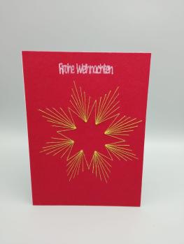 Leuchtender Weihnachtsstern – Handgenähte Fadenkunst in Rot & Gold