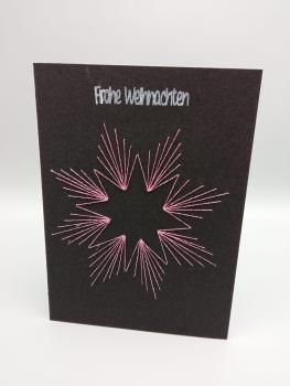 Kontrast-Stern: Handgenähte Fadenkunst-Karte in Tiefschwarz & Fuchsia