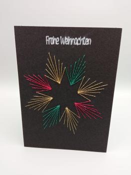 Bestickte Weihnachtskarte mit Stern – "Frohe Weihnachten"