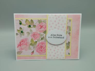 Handgemachte Grußkarte "Rosen & Punkte" – Alles Gute zum Ruhestand!