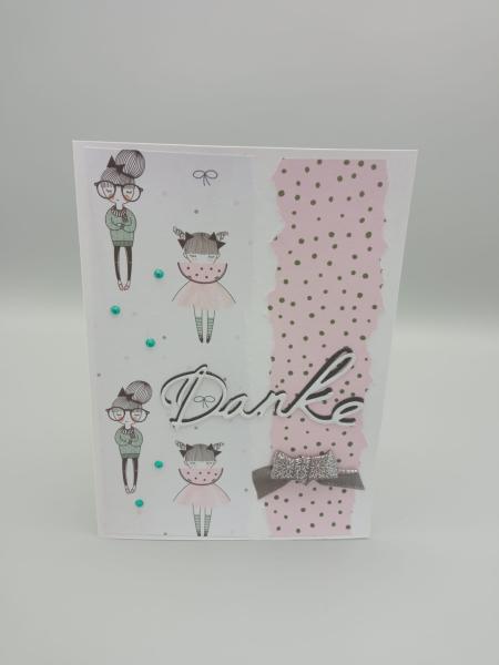 Charmante "Danke" Grußkarte mit verspielten Mädchenmotiven und Polka Dots