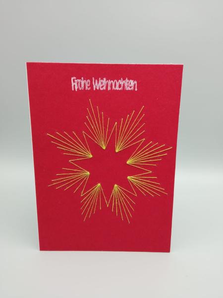 Leuchtender Weihnachtsstern – Handgenähte Fadenkunst in Rot & Gold