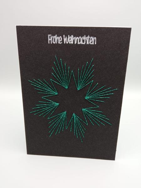 Winter-Nacht: Fadengrafik Karte in Schwarz & Petrol-Türkis