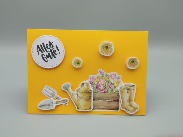 Sonnige Glückwunschkarte "Alles Gute!" mit bezauberndem Gartenmotiv