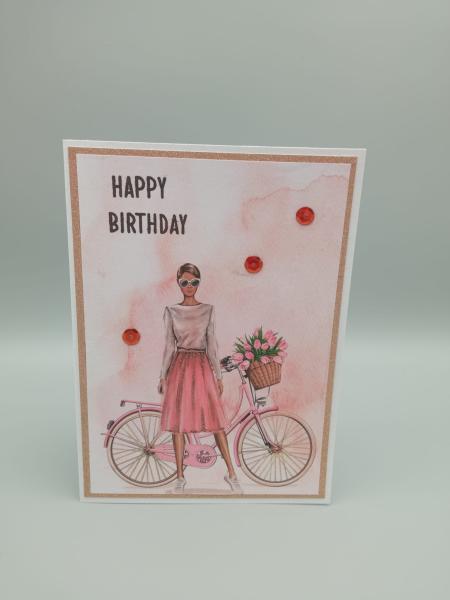 "Happy Birthday" - Elegante Geburtstagskarte mit Fahrrad und Glitzer