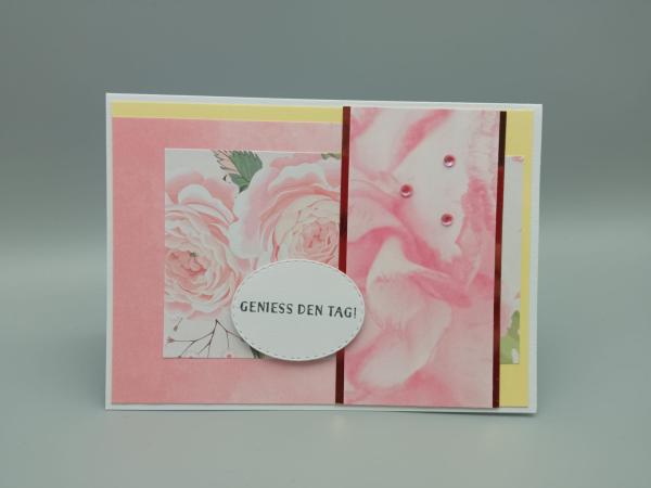 Handgemachte Grußkarte "Rosenblütenzauber" – Genieße den Tag!