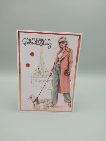 Elegante Geburtstagskarte "Alles Liebe zum Geburtstag" – Paris Chic mit Hund