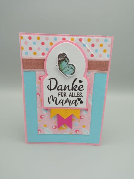 Muttertagskarte – „Danke für alles, Mama“ | Mit Schmetterling & buntem Design